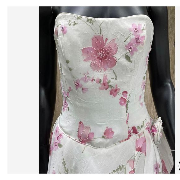 Mori Lee Strapless Asymmetrical Floral Gown Size 3/4 - Picture 2 of 8